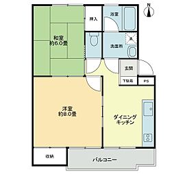 カサデルセレッソA棟 2DKの間取図画像
