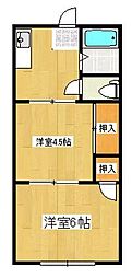 サンライフ松本A 2DKの間取図画像