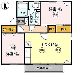 グランドール寺岡 2LDKの間取図画像