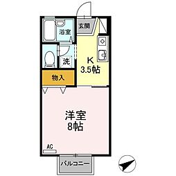 エクセルヤマ 1Kの間取図画像