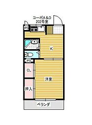 コーポA&D 1Kの間取図画像