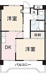 栗林ハイツ 2DKの間取図画像