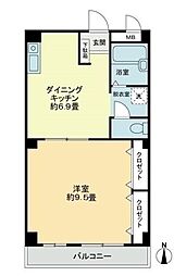 フィネス新開 1DKの間取図画像