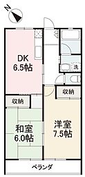 カーサ六万寺 2DKの間取図画像