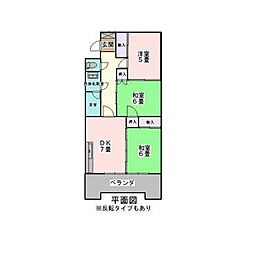 一里山マンション 3DKの間取図画像