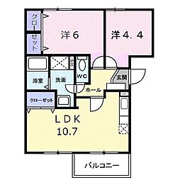 リヴィエール宮本1 2LDKの間取図画像
