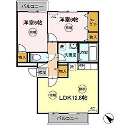 アドミレー樹太D 2LDKの間取図画像