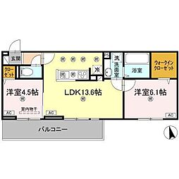高松市木太町アパート 2LDKの間取図画像