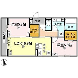 TORISIA大池 2LDKの間取図画像
