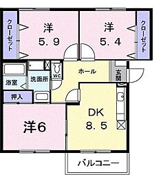 ニューエルディム裕2 3DKの間取図画像