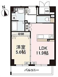 グリンアイル仏生山 1LDKの間取図画像