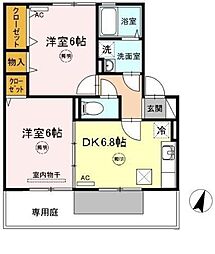 フルーア・上林 2DKの間取図画像