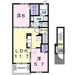 クラール春日C 2LDKの間取図画像