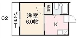 コート東ハゼ3 1Kの間取図画像