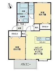 フォブールリヴィン十川A 2LDKの間取図画像