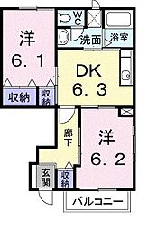 パークサイド大道A 2DKの間取図画像