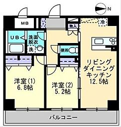 ル・マレNishikimachi 2LDKの間取図画像