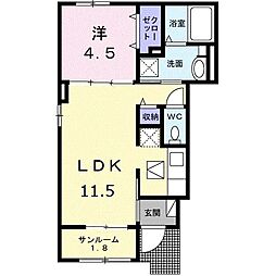 高松市寺井町アパート 1LDKの間取図画像