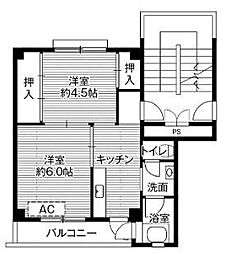 ビレッジハウス白鳥2号棟 2Kの間取図画像