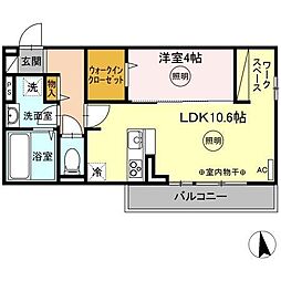 ユニヴェールF 1LDKの間取図画像