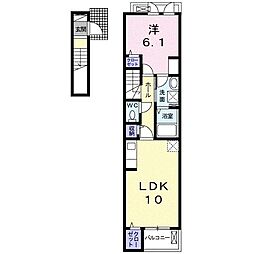 クラール観光町C 1LDKの間取図画像