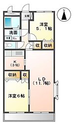 ルーエ木太1 2LDKの間取図画像