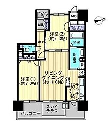 ロイヤルガーデン県庁前第2 2LDKの間取図画像