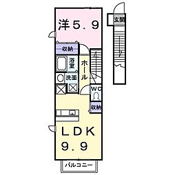 サニーサイドハウス森A 1LDKの間取図画像