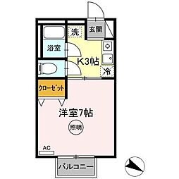 シャトル西春日A 1Kの間取図画像