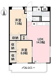 ローザ・クオーレ1 2LDKの間取図画像