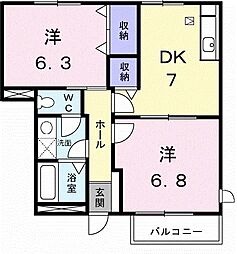 グリーンダイヤ村瀬B 2DKの間取図画像