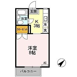 メゾンU 1Kの間取図画像