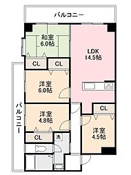 オレンジコート高松北棟 4LDKの間取図画像