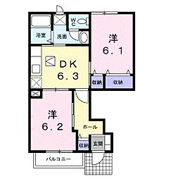 フローラA 2DKの間取図画像