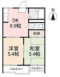 Etsuka-taKita 2DKの間取図画像