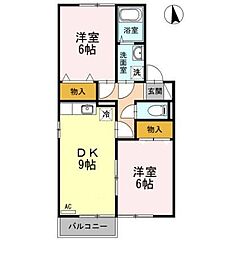 セジュール松縄A 2DKの間取図画像