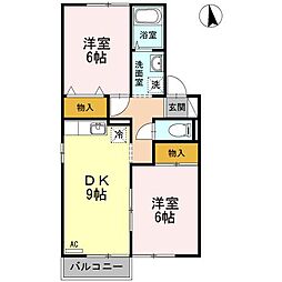 セジュール松縄B 2DKの間取図画像