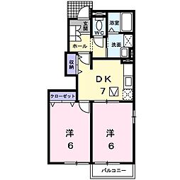 ヴィラ・サクラB 2DKの間取図画像