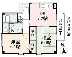 フォブールうえむらA 2DKの間取図画像
