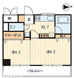 アヴニール若宮 1Kの間取図画像