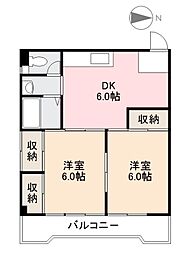 キャレット栗林 2DKの間取図画像