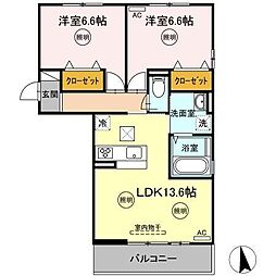 エポックハイツ屋島 2LDKの間取図画像