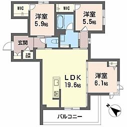 カスタネア栗林南 3LDKの間取図画像
