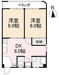 第1築地レジデンス 2DKの間取図画像