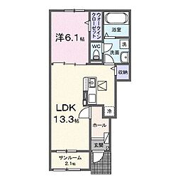 高松市木太町アパート 1LDKの間取図画像