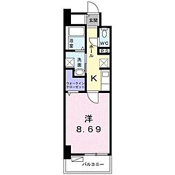 クラール上福岡 1Kの間取図画像