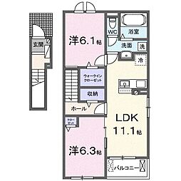 クラール鶴市フロイデA 2LDKの間取図画像