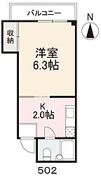 川田ビル（藤塚） 5階1Kの間取り