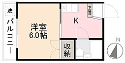 仏生山なかのハイツ 3階1Kの間取り