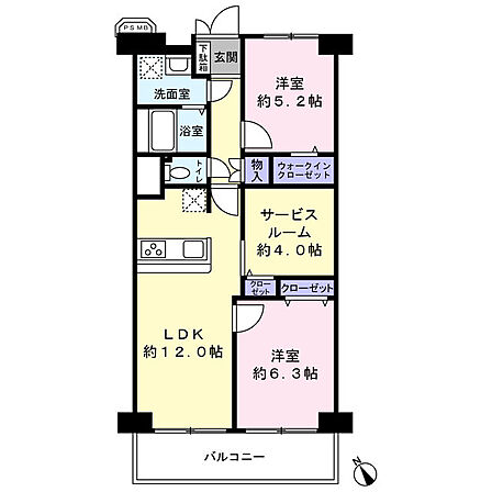 専有面積61.82?の3LDK、使い勝手の良い全室洋室タイプ